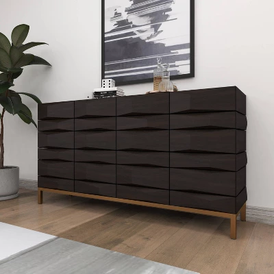 Contemporary Bold Facet Carved Wood Buffet Cabinet Brown - Olivia & May 9 Contemporary Bold Facet Carved Wood Buffet Cabinet Brown - Olivia & May - Image 9