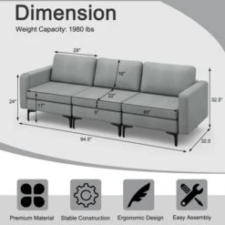 Costway Modern Modular 3-Seat Sofa Couch W/ Side Storage Pocket & Metal Leg GreenGrey 14 Costway Modern Modular 3-Seat Sofa Couch W/ Side Storage Pocket & Metal Leg GreenGrey -Baxton Studio Sales Shop GUEST fdd3690d 2aff 4e12 8a57 e2bcb7fa54b8