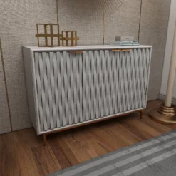 Contemporary Carved Woven Pattern Wood 3 Door Cabinet White - Olivia & May -Baxton Studio Sales Shop GUEST fdf51366 706a 45ac 9d65 5fabe14f4a83